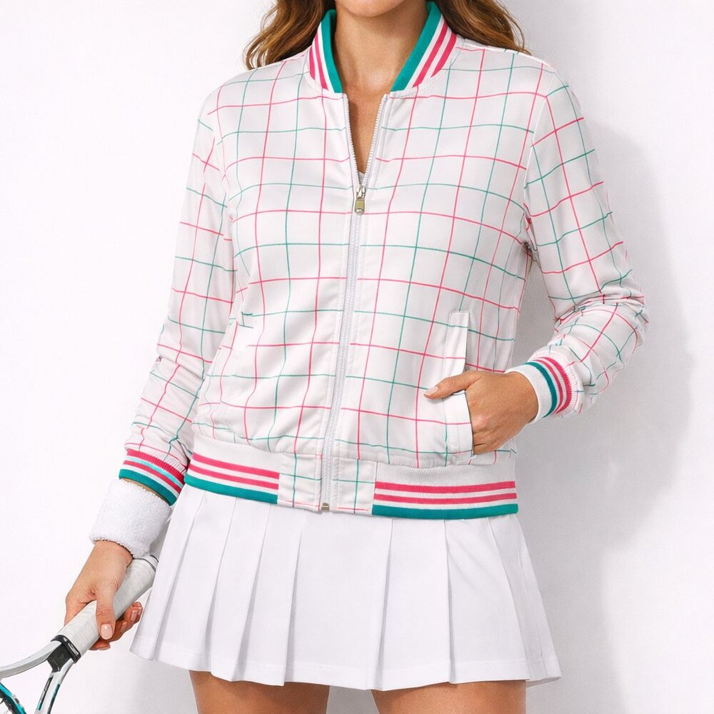 FILA White Grid Track Jacket | Retro Tennis Prep Athleisure Lagenlook [size L]